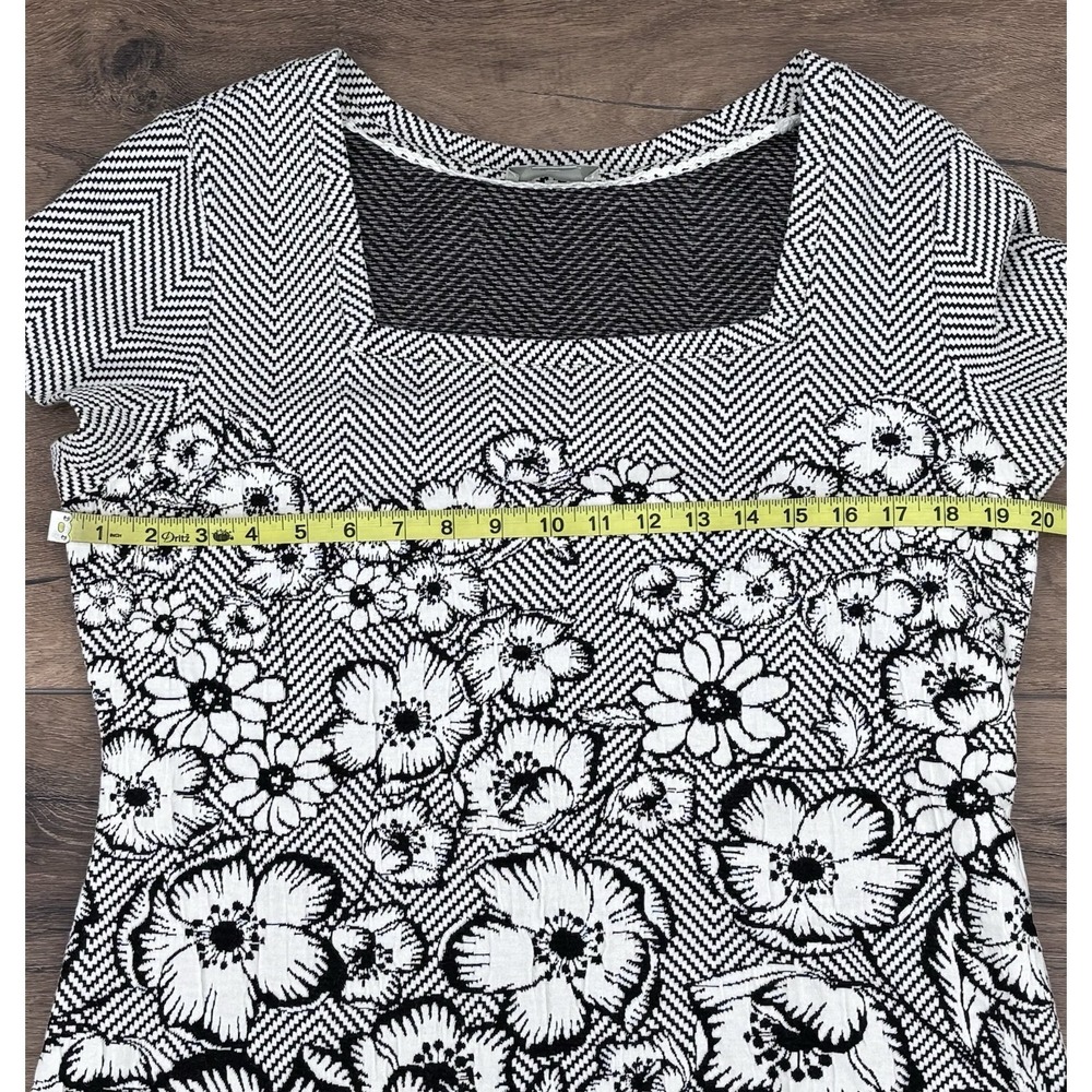 Maeve Anthropologie Hellebore Top XL Black White Floral Chevron Square Neck Knit - Picture 4 of 9
